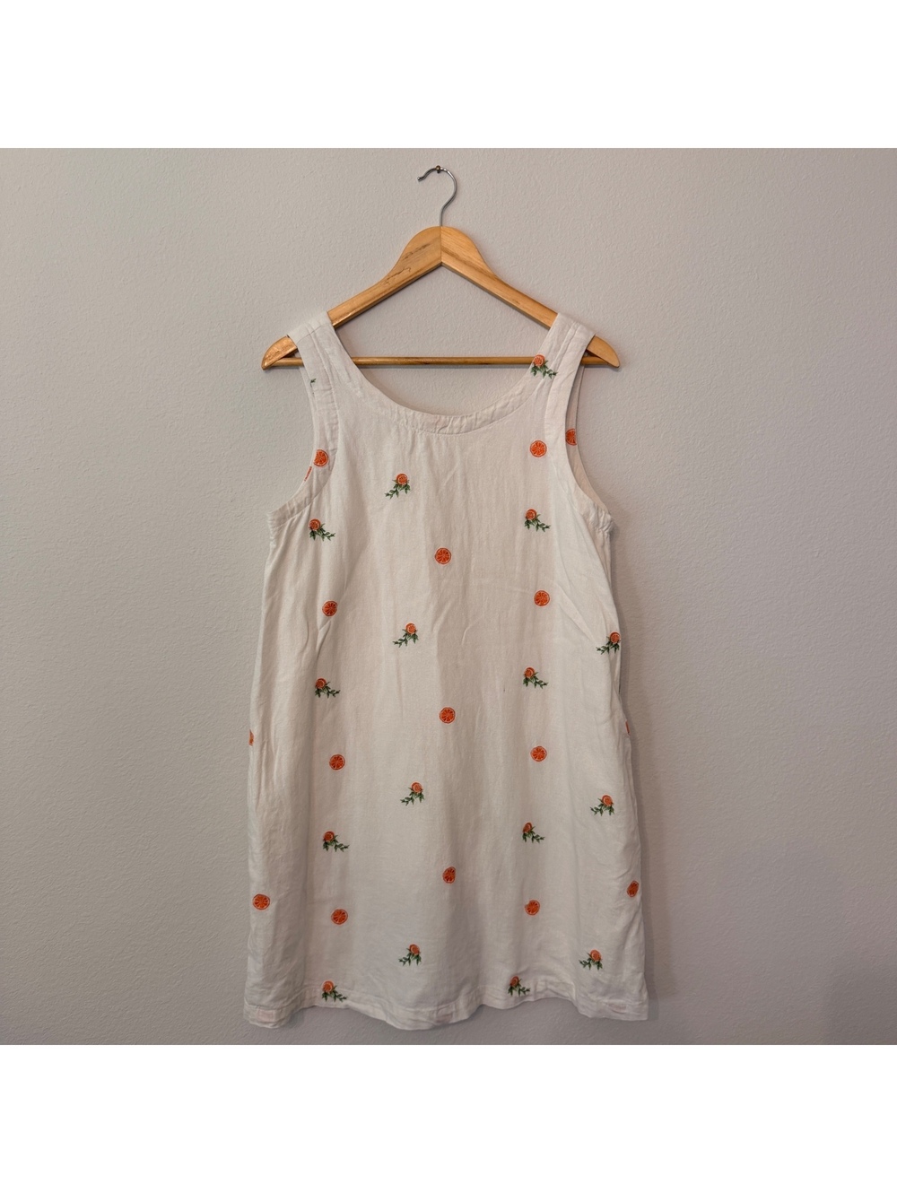 Joie Citrus Orange Embroidered Linen Blend Dress Women's M